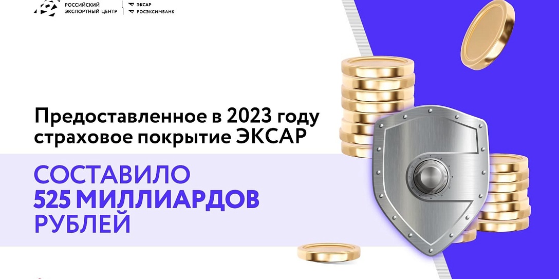 Предоставленное в 2023 году страховое покрытие ЭКСАР составило более 525 миллиардов рублей